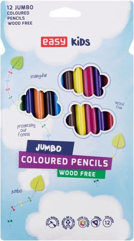 Jumbo trekantede blyanter 12 farver EASY
