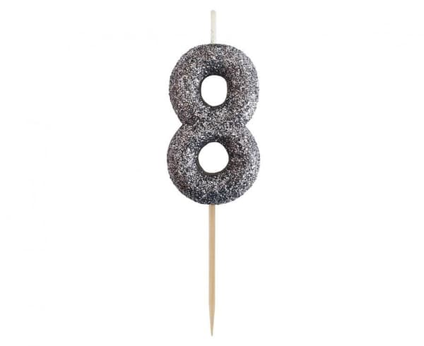 Kagelys tal 8 glimmer, sort 11.5x3.5cm Godan