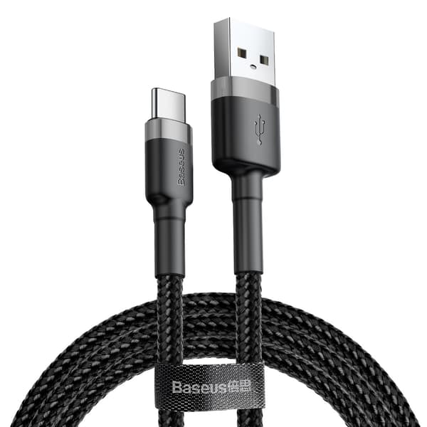 BASEUS USB-kabel Cafule till Typ C 3A CATKLF-AG1 0,5 meter grå-svart