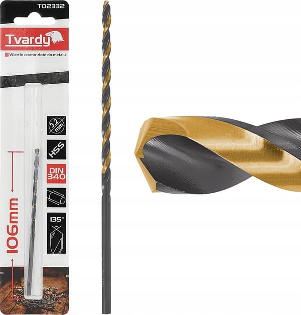 Sort og guld bor til metal HSS M2 3.2mm (1/125/500)