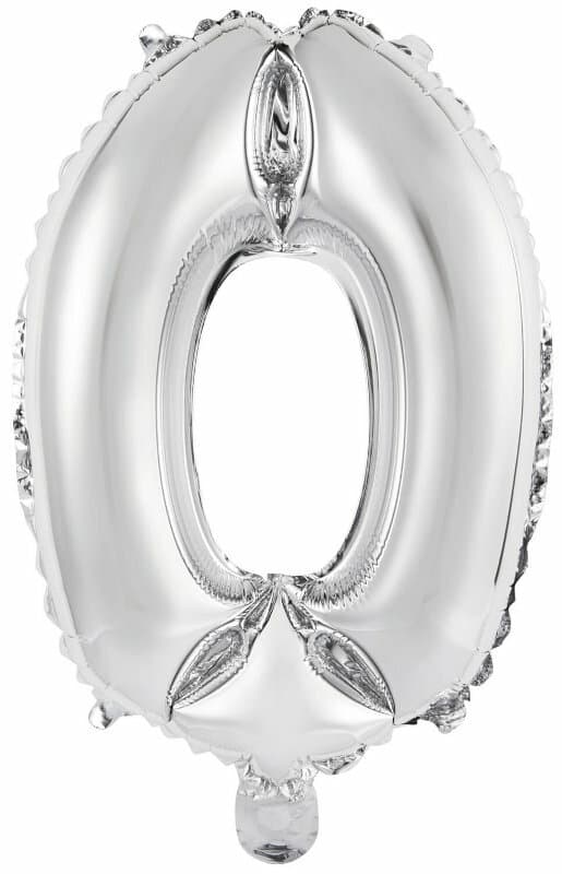 Folieballong mini siffra 0 silver 30,5x40cm 9909678