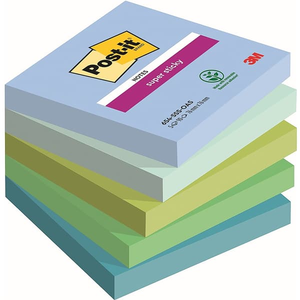 Post-It 3M Post-it® Super Sticky Notes, OASIS, 76x76mm, 5x90 kort.