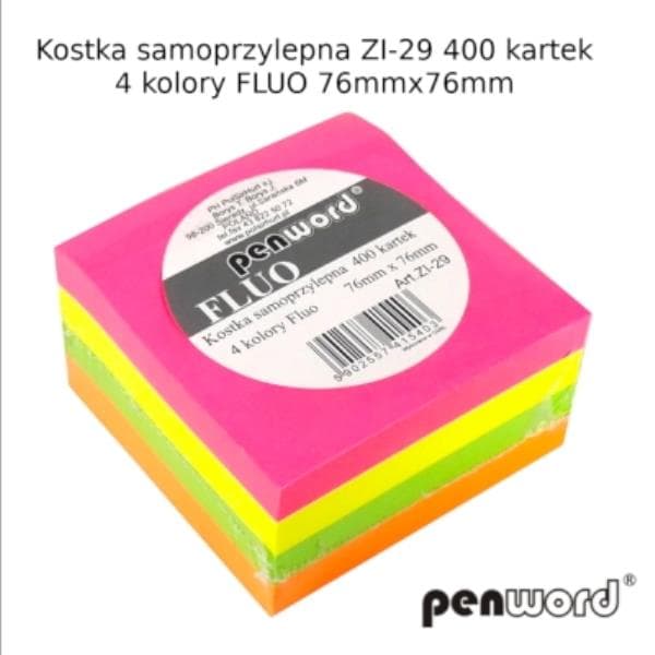 Selvklæbende terning. Fluo 76mmx76mm ZI-29 400 ark
