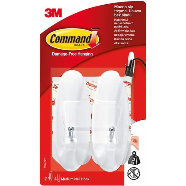 3M Krokar med metallhandtag 2-pack återanvändbara vita 17068 3M Command