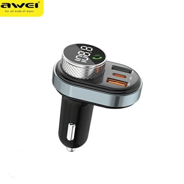 AWEI SUMMARY SET C-843 MED FM-TRANSMITTER, BLUETOOTH 5.0, MP3, 1XUSB+1XUSB-C SORT / SORT