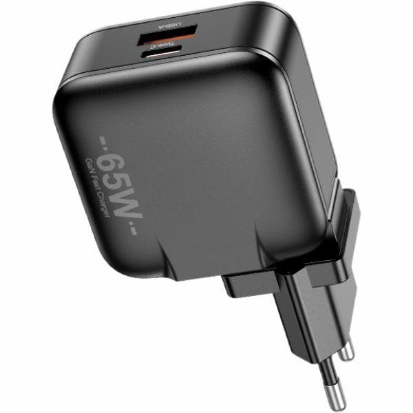 AWEI PD55-EU GaN 65W USB-A, USB-C vægoplader sort