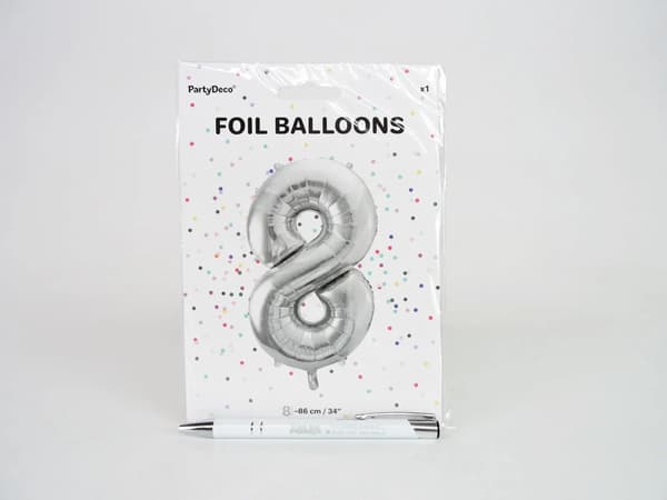 Party Deco Folieballong Nummer \"8\", 86cm, silver universal