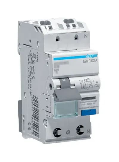 RCBO fejlstrømsafbryder 1P+N 6kA B 6A/30mA Type A QuickConnect ADS906D