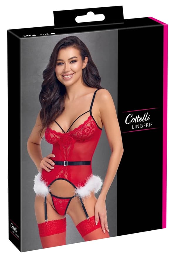 Cottelli LINGERIE X-Mas Basque L/XL - Festlig Spets & Powernet Set