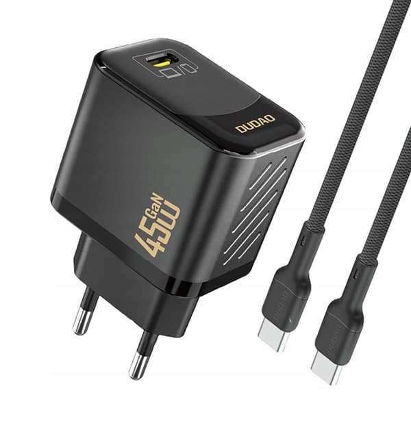 Dudao A28C 45W GaN -seinälaturi + USB-C-kaapeli - Musta