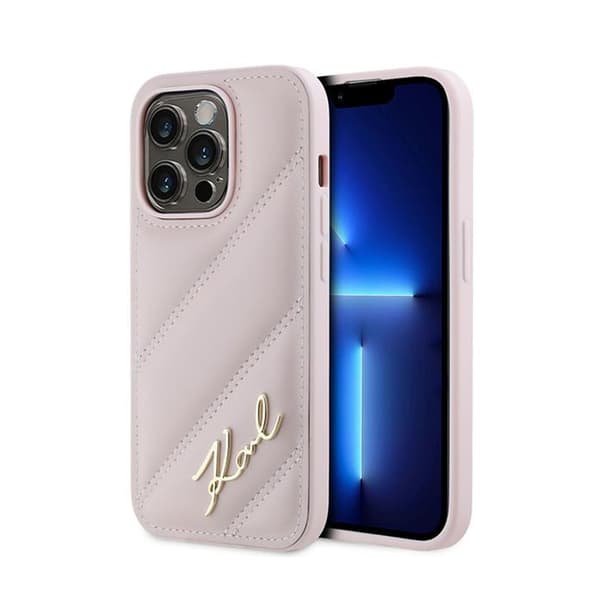 Karl Lagerfeld KLHCP14XPQDSMGP Apple iPhone 14 Pro Max -kovakotelo Diagonal Quilted Script pinkki