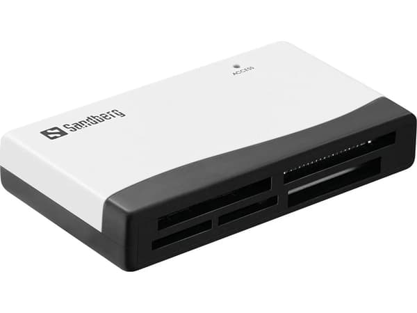 Sandberg Multi Card Reader Monikortinlukija, CF, MMC, Memory Stick (MS), MicroSD (TransFlash), SD, SDHC, SDXC, xD, Musta, Valkoinen, 480