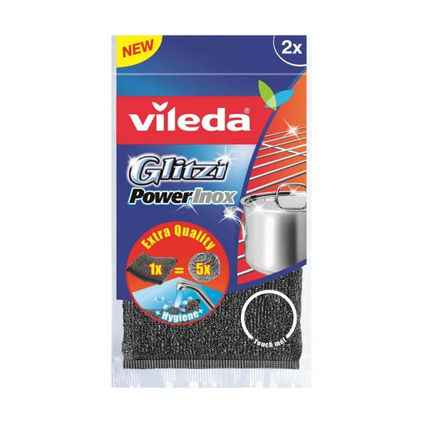 Skuresvamp Vileda Glitzi Inox Power Grå Rustfrit stål