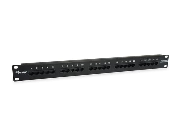 Equip 25-portars Cat.3 RJ45 ISDN patchpanel, svart