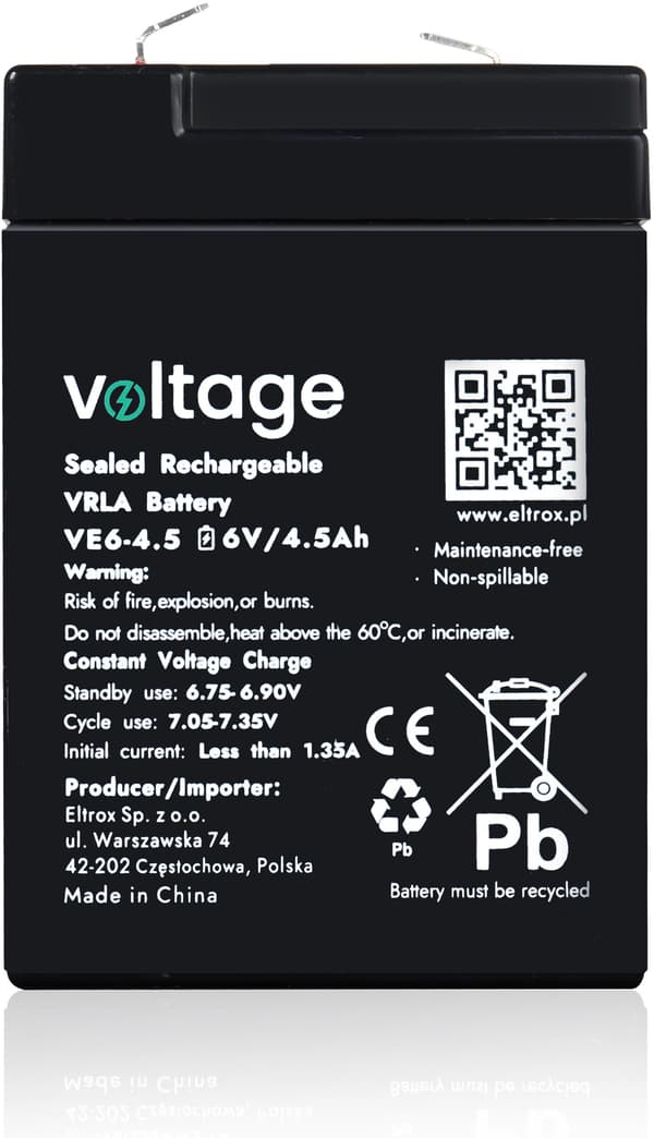 Batteri AGM Spænding 6V 4.5Ah VE6-4.5