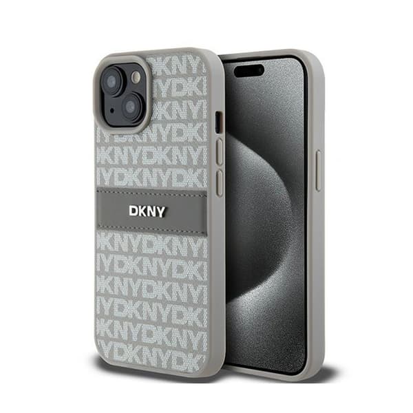 DKNY DKHCP15MPRTHSLE iPhone 15 Plus / 14 Plus 6.7\" beige/beige hardcase Läder Mono Stripe & Metall Logotyp
