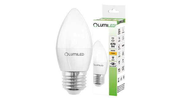 LED-lamppu E27 B35 5W = 40W 470lm 3000K Lämpö 180 LUMILED