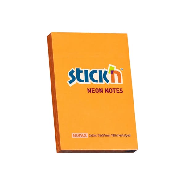 STICK'N NOTES 51 X 76 MM NEON FARVER (100), ORANGE