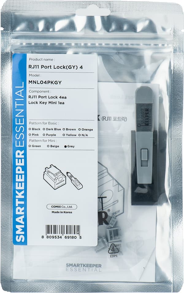 SmartKeeper Mini \"RJ11 Port\" blokering grå 4 stk + nøgle