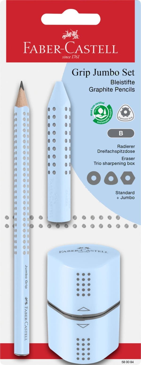 Blyant + viskelæder + Jumbo Grip blyantspidser