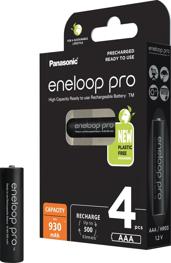 1x4 Panasonic Eneloop Pro Micro 930mAh AAA Ni-MH BK-4HCDE/4BE