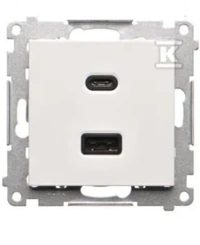 Simon 55 USB-batteriladdare C+A (modul), 30 W, 230V vit matt TEC2CAQ.01/111