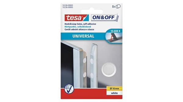 tesa ON&OFF Universal Kardborreband vit 8 st 16mm