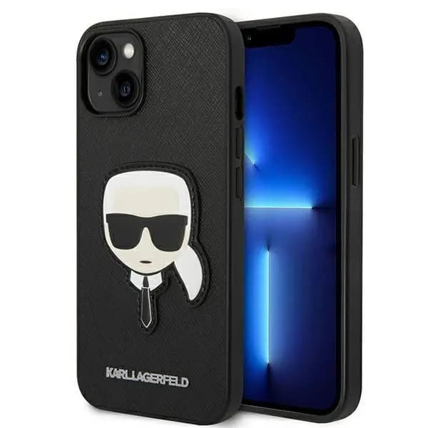 Originalt KARL LAGERFELD Hardcase KLHCP14MSAPKHK til iPhone 14 PLUS (Saffiano With Karl Head Patch / sort)