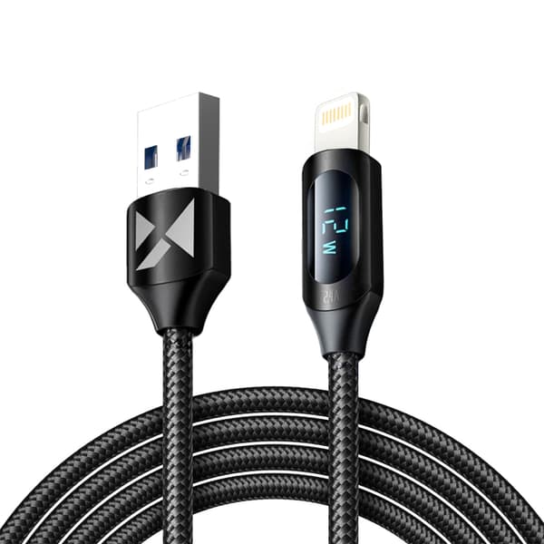 USB-A-kabel – Lightning Wozinsky WUALC2 med LED-display 2,4 A 2 m – Svart