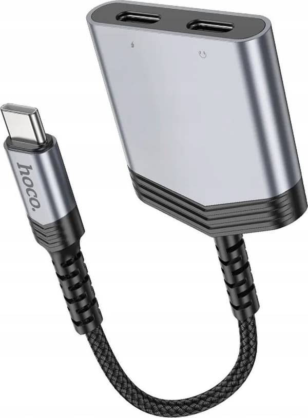 Hoco HOCO USB-adapter AUX-adapter 2-i-1 Typ C till 2 x Typ C 27W LS40 grå