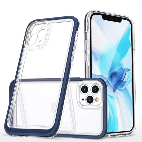Klart 3-i-1 cover til iPhone 11 Pro Max med blå gelramme