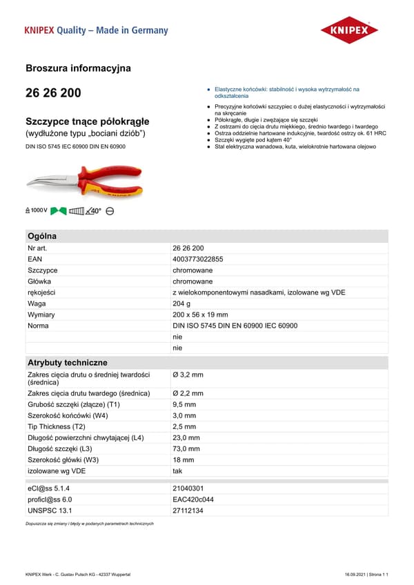 Pihdit Knipex KP-2626200 56 x 19 x 200 mm