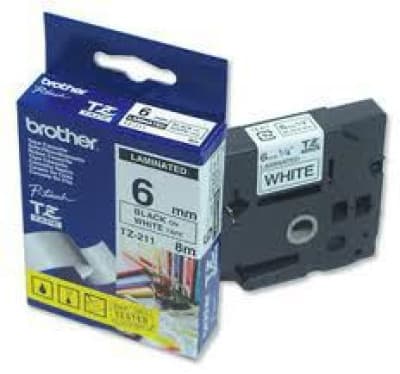 Brother P-Touch Tejp Svart på Vit 6 mm