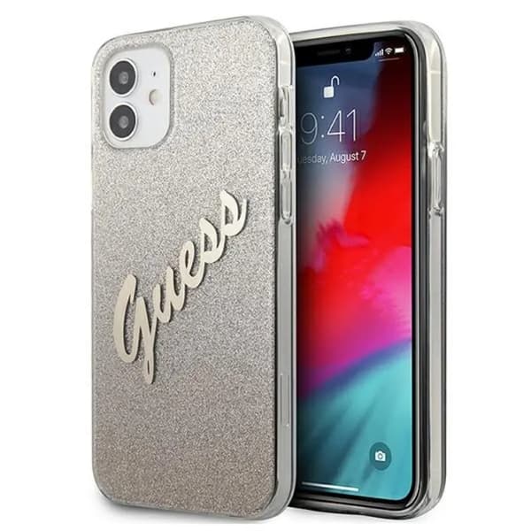 Guess GUHCP12SPCUGLSGO iPhone 12 mini 5,4\" Guld/Guld Hardcase Glitter Gradient Script