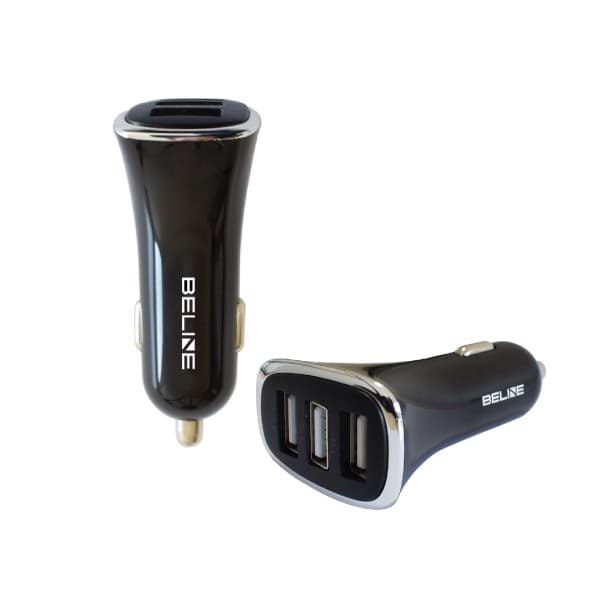 OPLADER. BIL. BELINE 3XUSB 4A SORT (KUN HOVED)