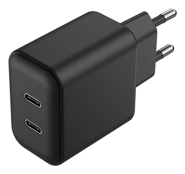 Netværksoplader 2GO 100V-240V 2x USB Type C 3000mA sort