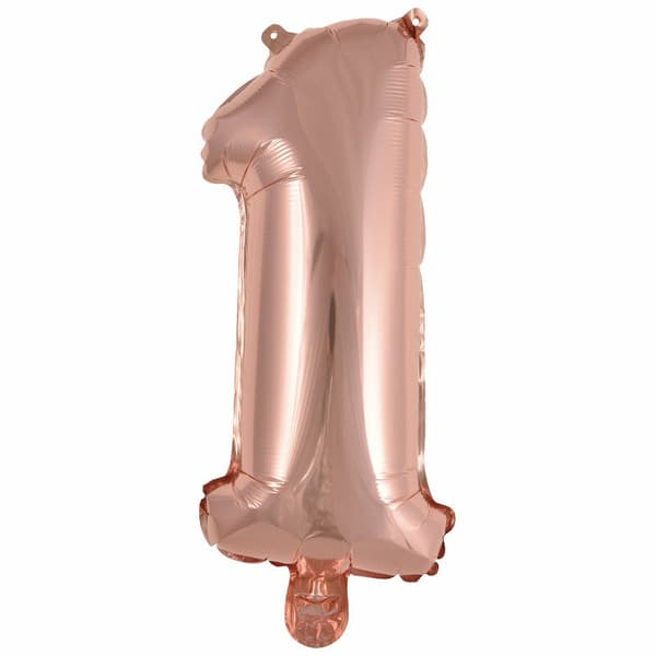 Folieballong mini nummer 1 rosa guld 19,5x40cm 9909689