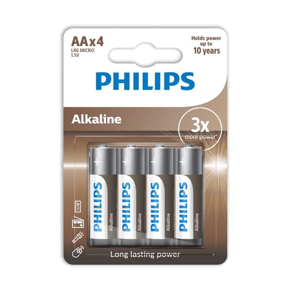 Philips BATTERI PHILIPS AA LR6 BLISTER 4 STK. ENTRY BATTERIER ALKALINE PHIL-LR6A4B/10>