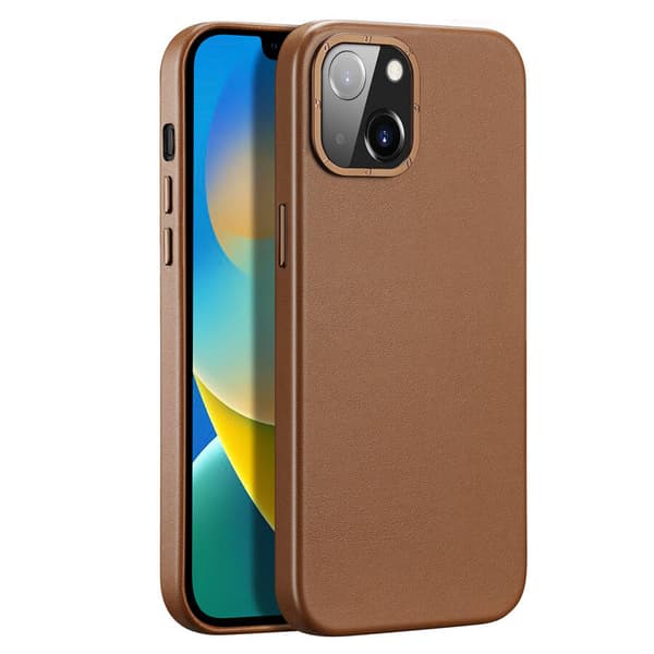 Dux Ducis Grit Läderfodral för iPhone 14 Plus Elegant konstläderfodral (MagSafe-kompatibel) Brun