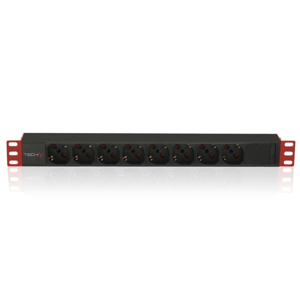 Techly 107746 Strømskinne PDU Rack 19\" 1U, 8x Schuko, 250V/16A, Kabel C14 2m under UPS