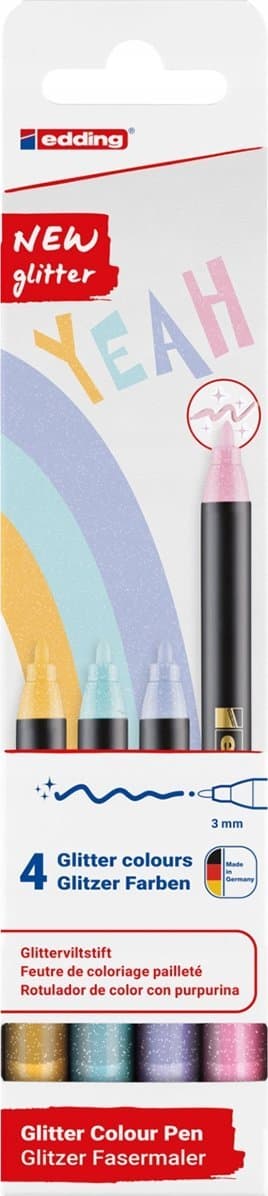 Pen med tynd ende glimmer 3mm 4 stk