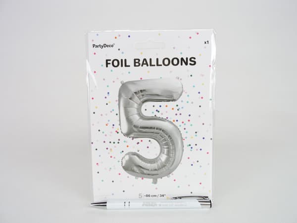 Party Deco Folieballon Nummer \"5\", 86cm, sølv universal