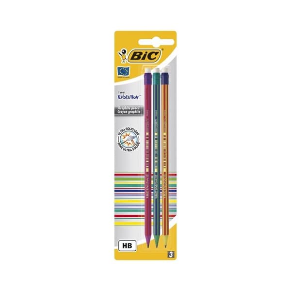 Blyertspenna Evolution med suddgummi bls 3st BIC