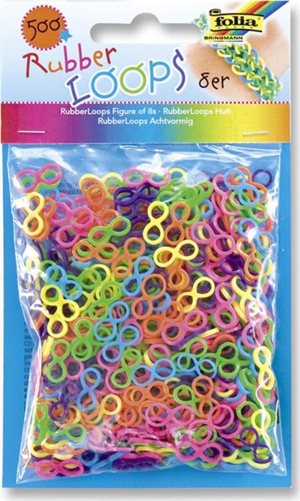 RUBBER LOOPS viskelædere, ottere, 500 stk, farvemix