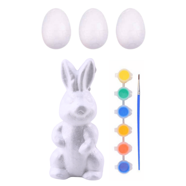 Påskesæt Styrofoamæg 3 stk. Kaninfigur Maling