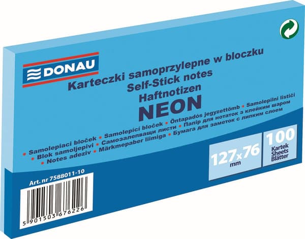 Selvklæbende notesbog Donau Neon blå 100 ark [mm:] 127x76 (7588011-10)