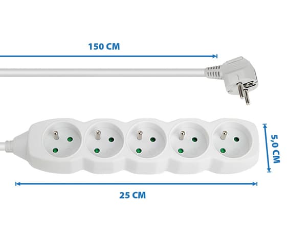 ESPERANZA STIKDÅSE 5 FATNINGER 1.5M HVID