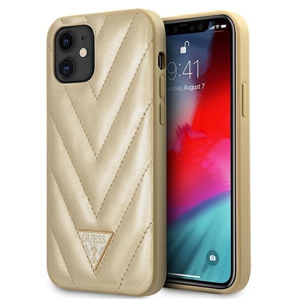 Guess GUHCP12SPUVQTMLBE iPhone 12 mini 5,4\" Guld/Guld Hardcase V-Quilted Collection