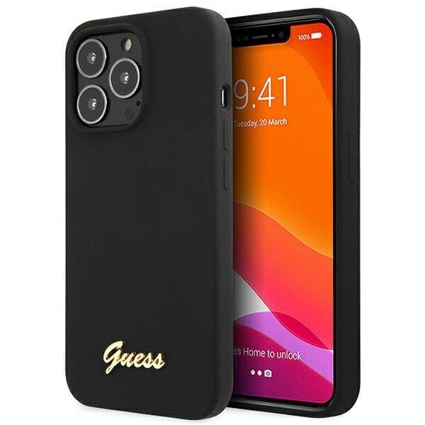 Guess GUHCP13XLSLMGBK iPhone 13 Pro Max 6,7\" sort/sort Hardcase Silikone Script Guld Logo