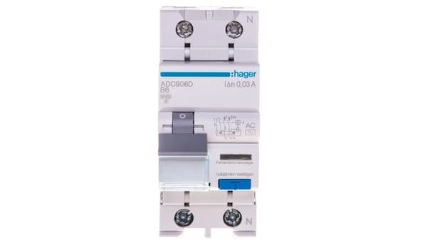 Hager fejlstrømsafbryder 1+N 6A B 0,03A AC ADC906D
